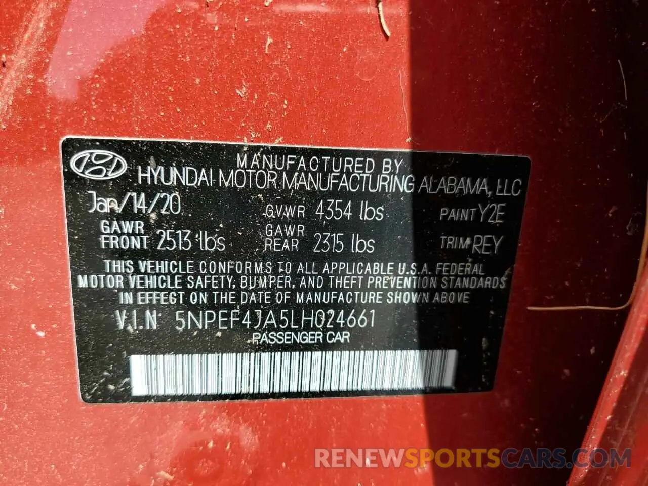 12 Photograph of a damaged car 5NPEF4JA5LH024661 HYUNDAI SONATA 2020