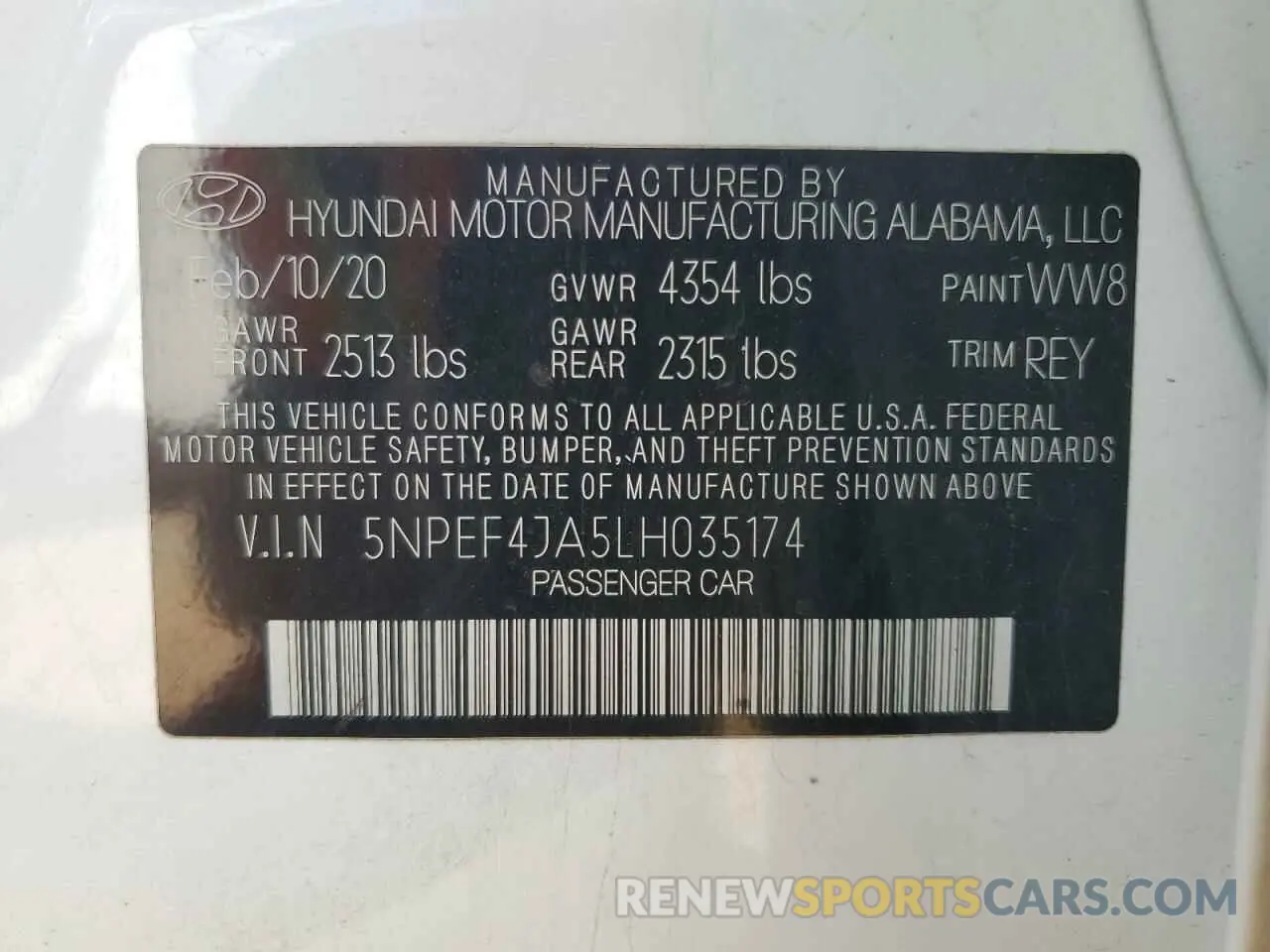 12 Photograph of a damaged car 5NPEF4JA5LH035174 HYUNDAI SONATA 2020