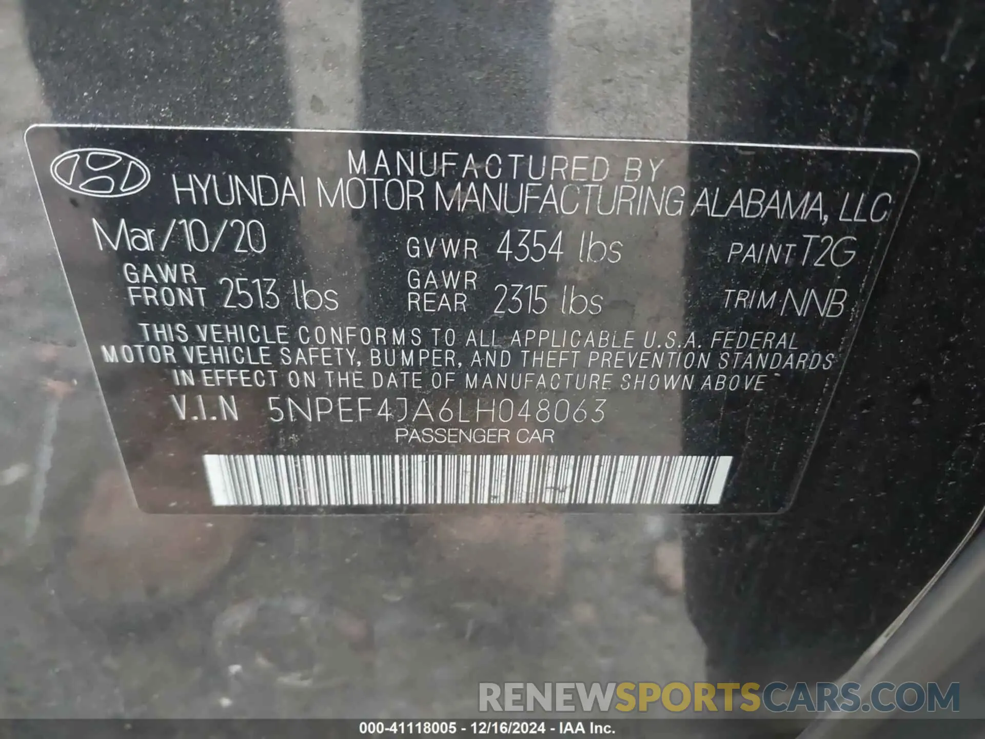 9 Photograph of a damaged car 5NPEF4JA6LH048063 HYUNDAI SONATA 2020
