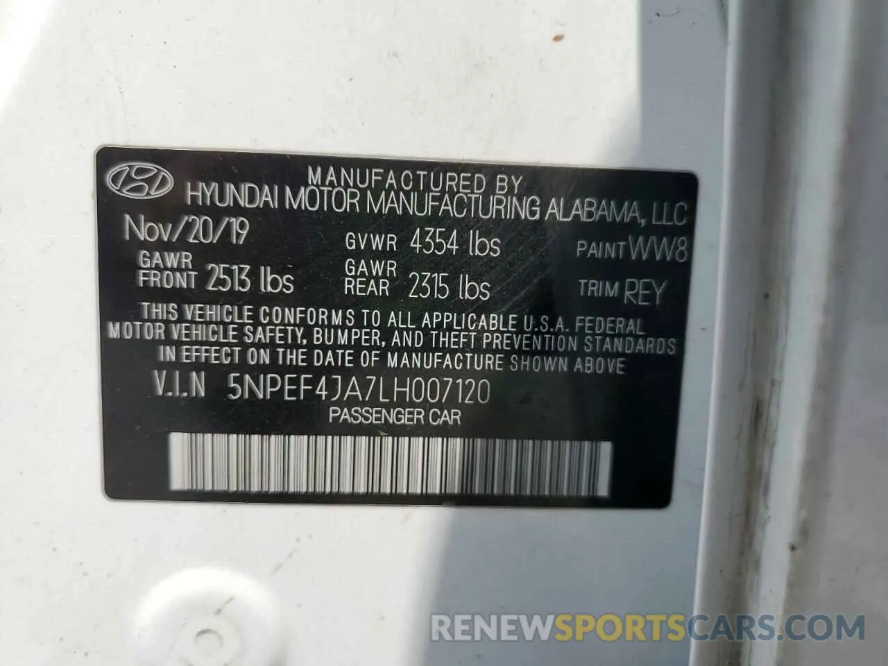 12 Photograph of a damaged car 5NPEF4JA7LH007120 HYUNDAI SONATA 2020