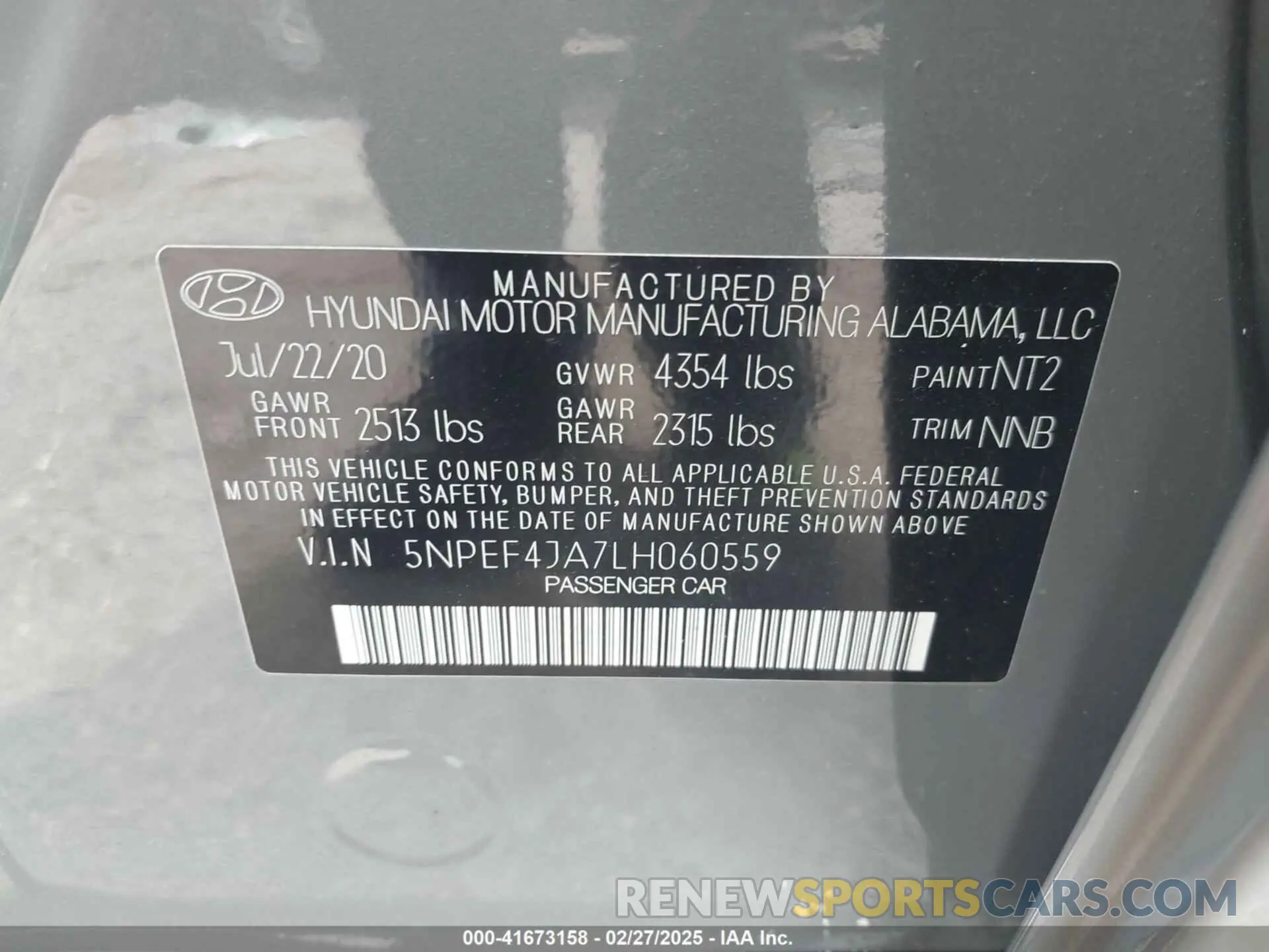 9 Photograph of a damaged car 5NPEF4JA7LH060559 HYUNDAI SONATA 2020
