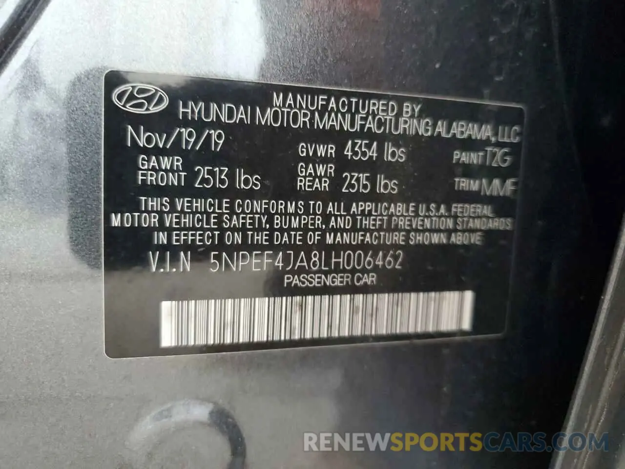 13 Photograph of a damaged car 5NPEF4JA8LH006462 HYUNDAI SONATA 2020