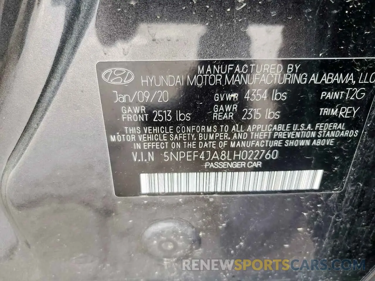 12 Photograph of a damaged car 5NPEF4JA8LH022760 HYUNDAI SONATA 2020