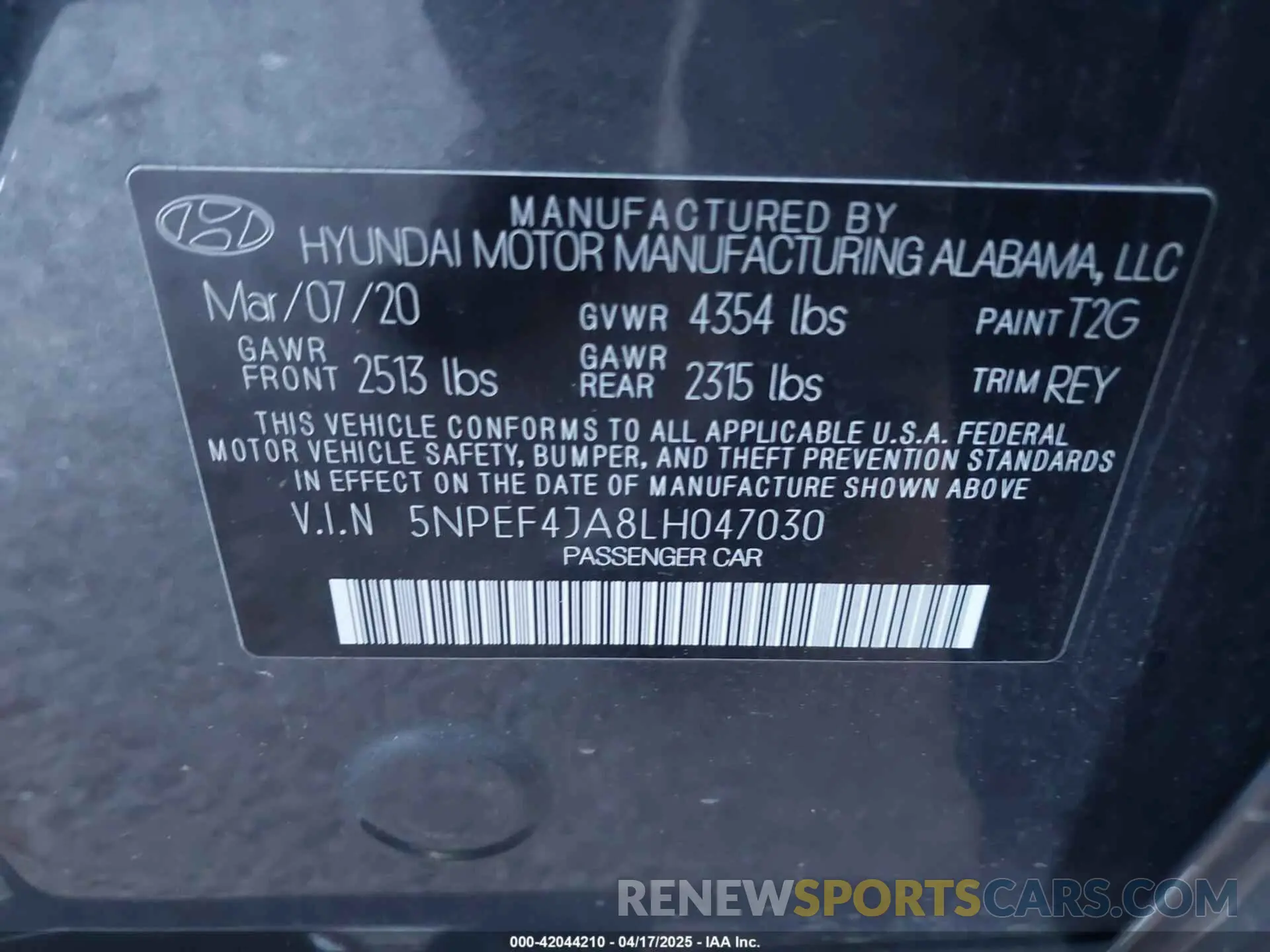 9 Photograph of a damaged car 5NPEF4JA8LH047030 HYUNDAI SONATA 2020