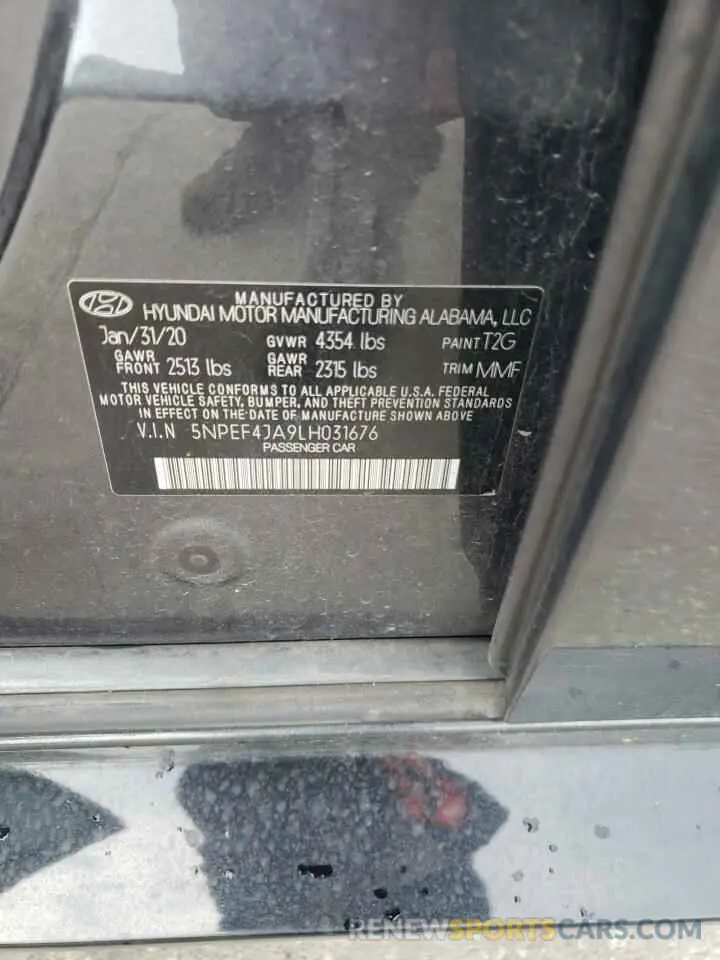 13 Photograph of a damaged car 5NPEF4JA9LH031676 HYUNDAI SONATA 2020