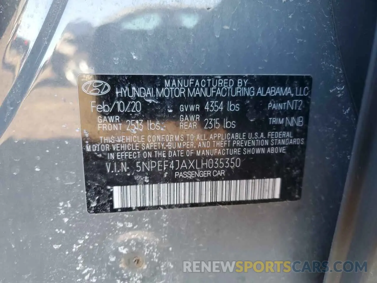 15 Photograph of a damaged car 5NPEF4JAXLH035350 HYUNDAI SONATA 2020