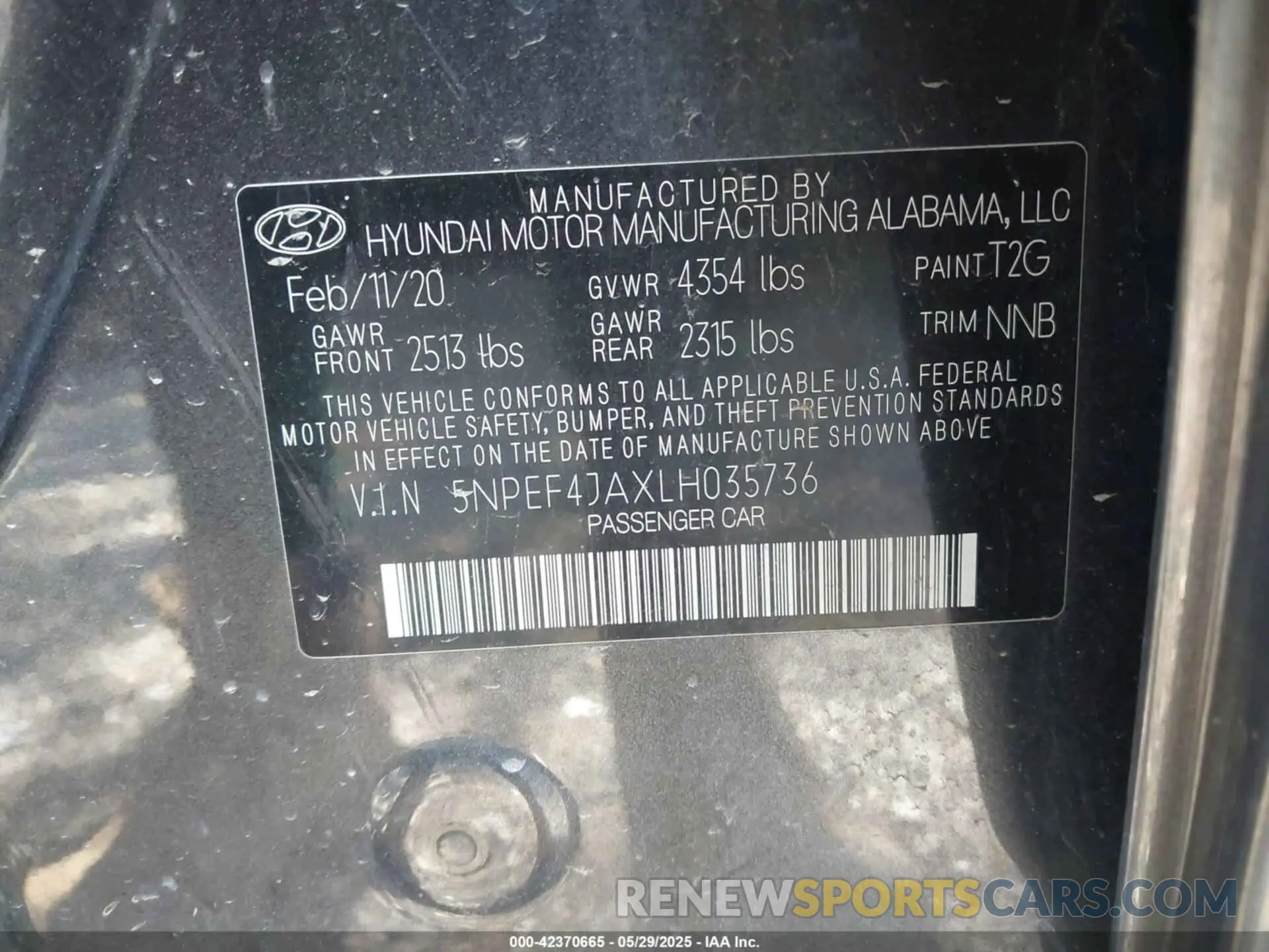 9 Photograph of a damaged car 5NPEF4JAXLH035736 HYUNDAI SONATA 2020