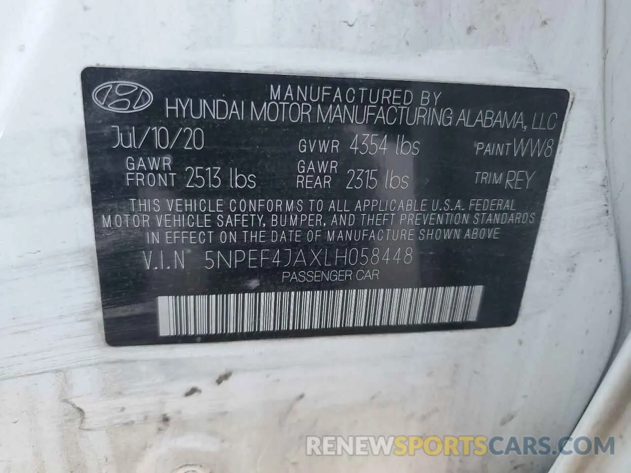 12 Photograph of a damaged car 5NPEF4JAXLH058448 HYUNDAI SONATA 2020