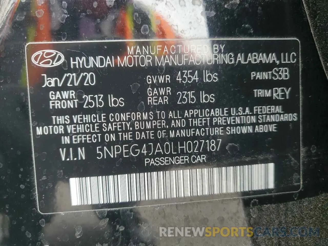15 Photograph of a damaged car 5NPEG4JA0LH027187 HYUNDAI SONATA 2020