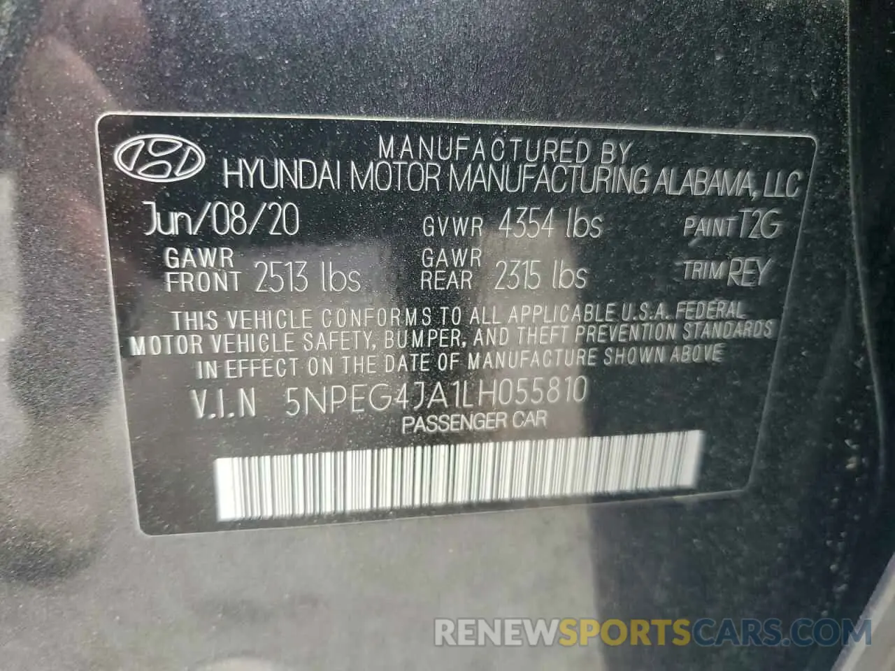 12 Photograph of a damaged car 5NPEG4JA1LH055810 HYUNDAI SONATA 2020