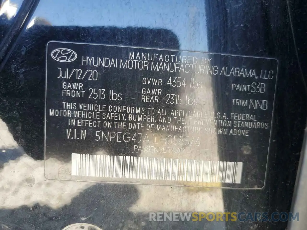 14 Photograph of a damaged car 5NPEG4JA1LH058576 HYUNDAI SONATA 2020