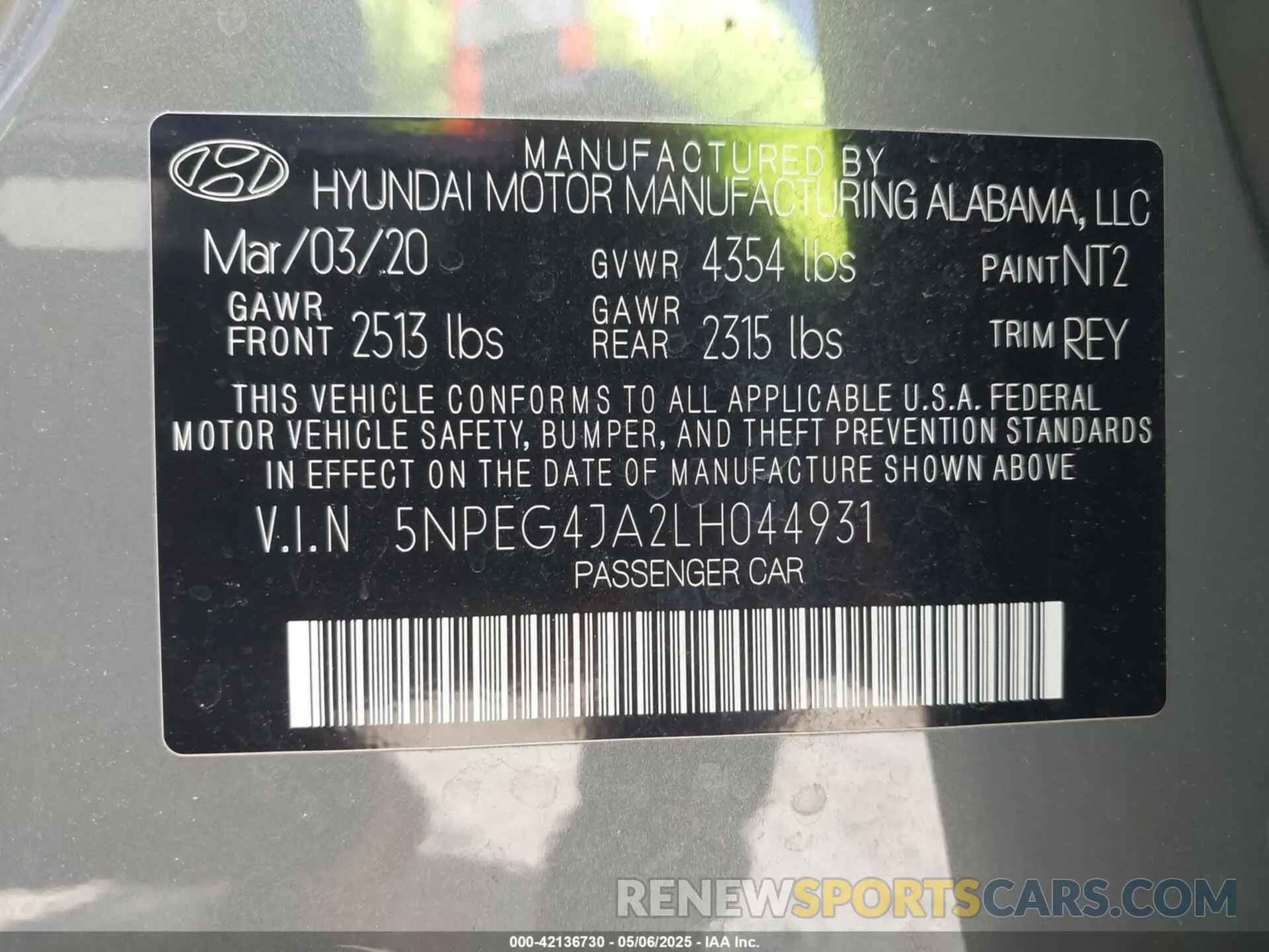 9 Photograph of a damaged car 5NPEG4JA2LH044931 HYUNDAI SONATA 2020