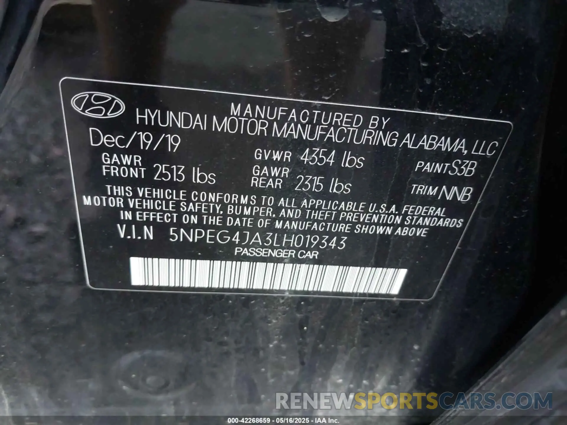 9 Photograph of a damaged car 5NPEG4JA3LH019343 HYUNDAI SONATA 2020