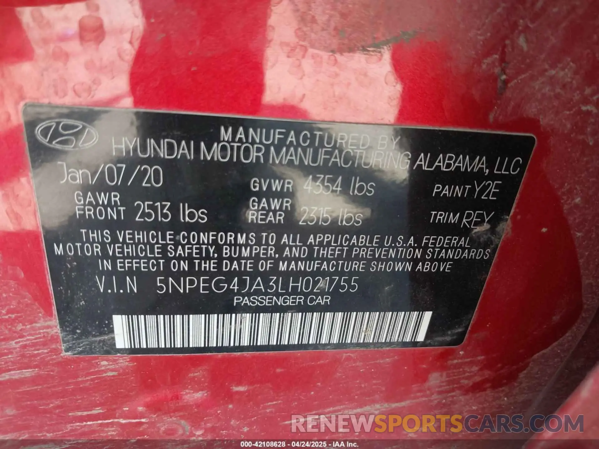 9 Photograph of a damaged car 5NPEG4JA3LH021755 HYUNDAI SONATA 2020