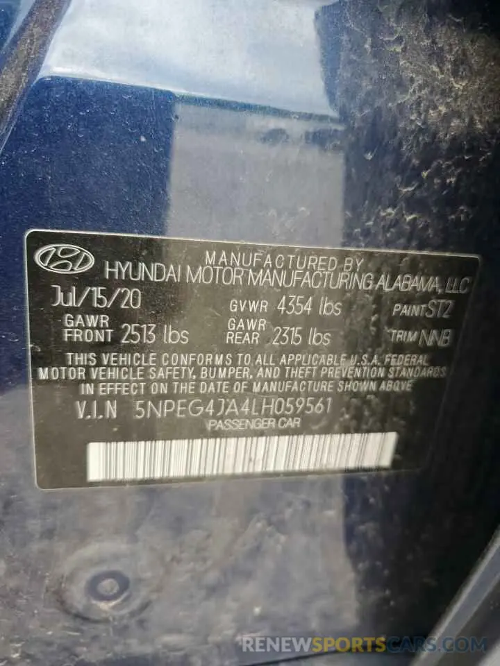 12 Photograph of a damaged car 5NPEG4JA4LH059561 HYUNDAI SONATA 2020