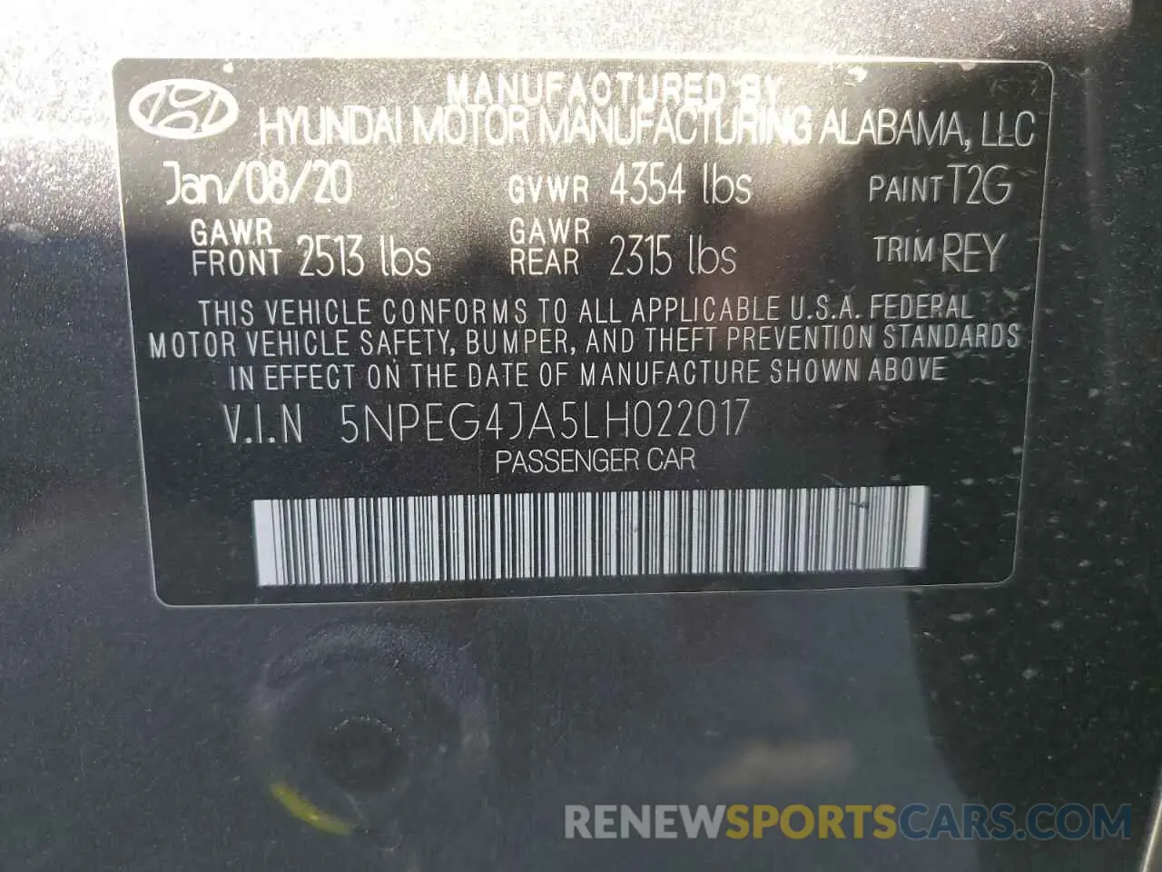 13 Photograph of a damaged car 5NPEG4JA5LH022017 HYUNDAI SONATA 2020