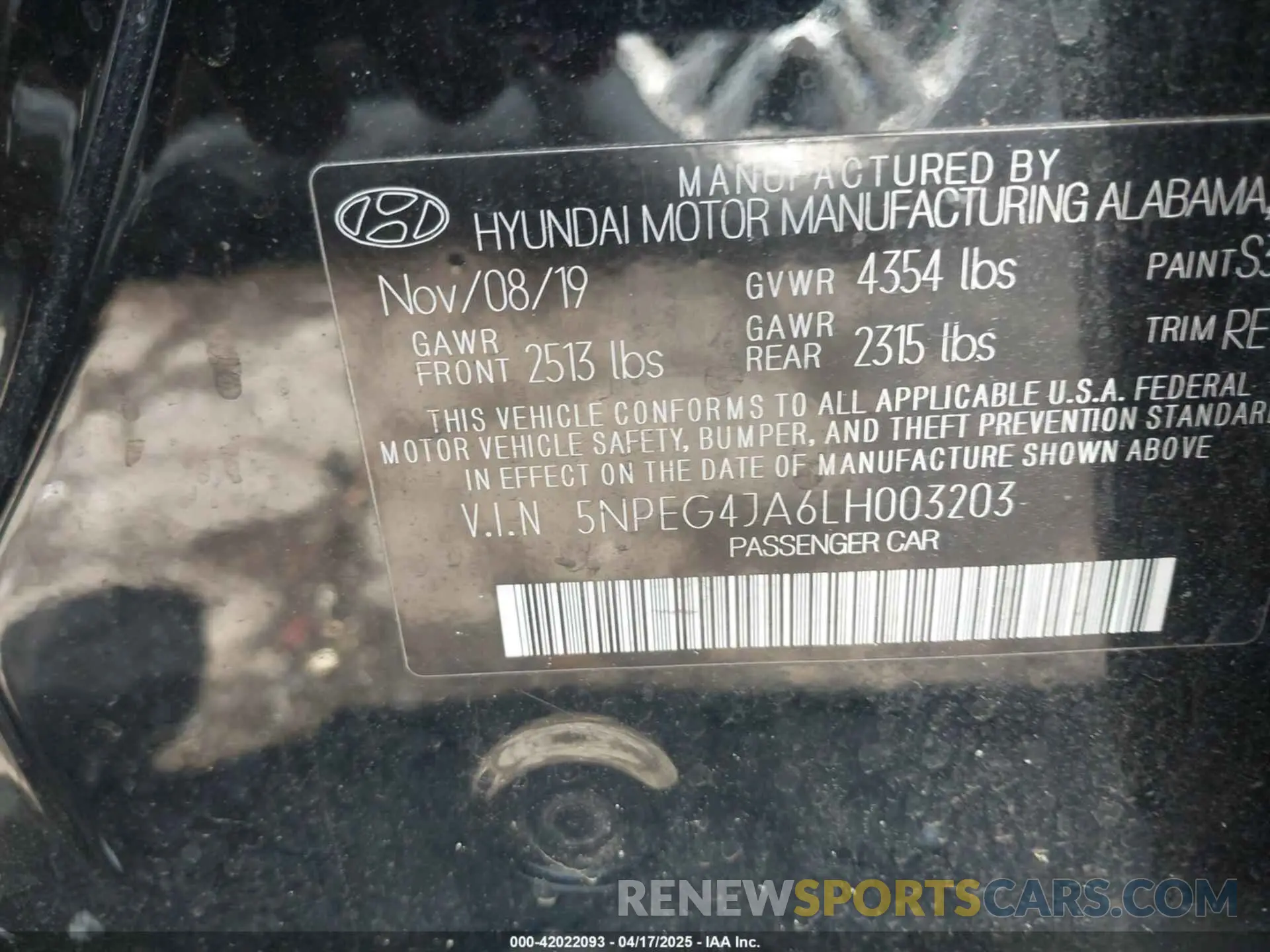 9 Photograph of a damaged car 5NPEG4JA6LH003203 HYUNDAI SONATA 2020
