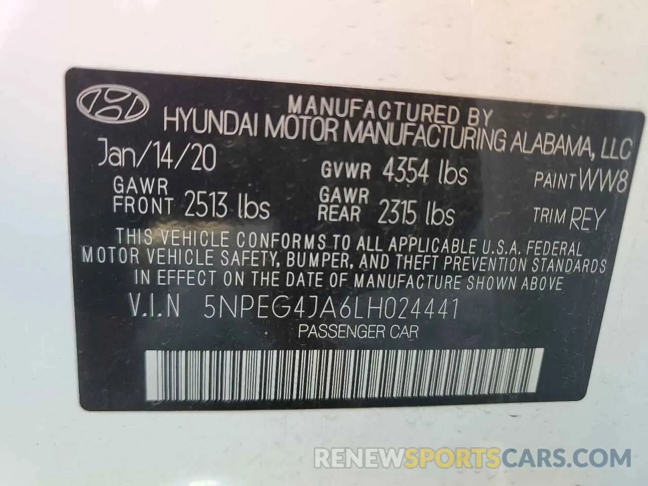 12 Photograph of a damaged car 5NPEG4JA6LH024441 HYUNDAI SONATA 2020