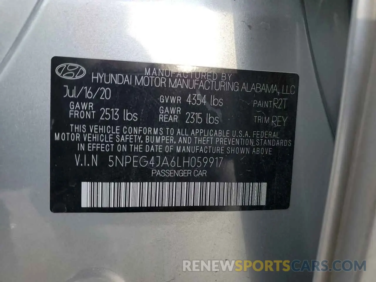 14 Photograph of a damaged car 5NPEG4JA6LH059917 HYUNDAI SONATA 2020