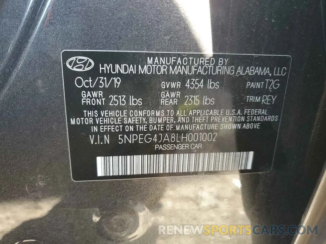 12 Photograph of a damaged car 5NPEG4JA8LH001002 HYUNDAI SONATA 2020