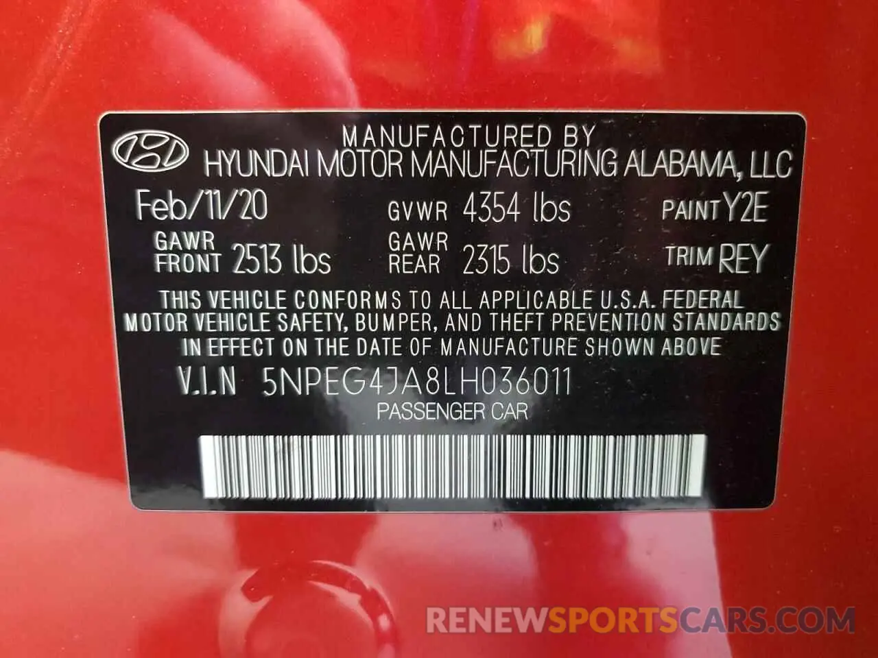 12 Photograph of a damaged car 5NPEG4JA8LH036011 HYUNDAI SONATA 2020