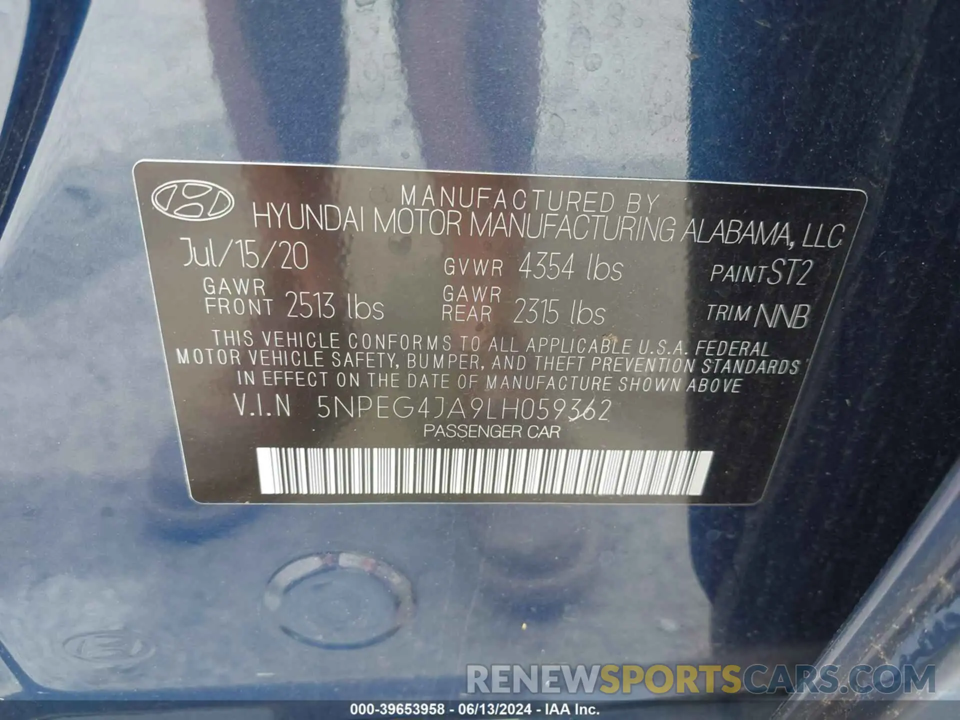 9 Photograph of a damaged car 5NPEG4JA9LH059362 HYUNDAI SONATA 2020