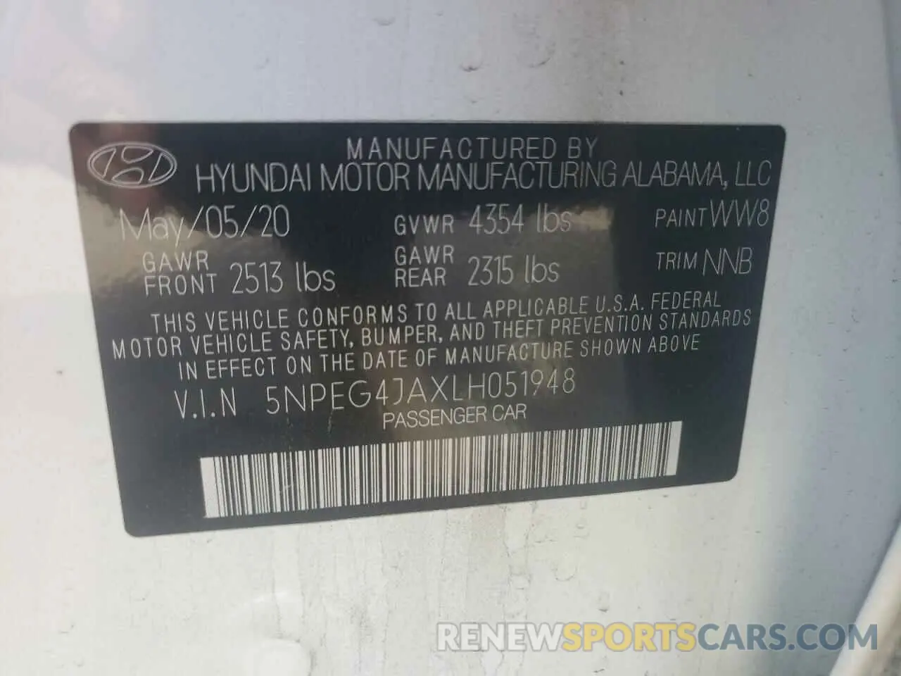 14 Photograph of a damaged car 5NPEG4JAXLH051948 HYUNDAI SONATA 2020