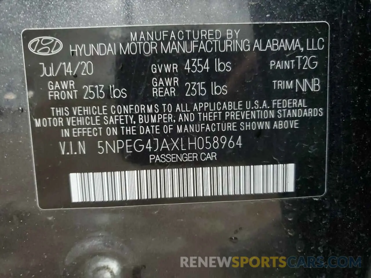 13 Photograph of a damaged car 5NPEG4JAXLH058964 HYUNDAI SONATA 2020