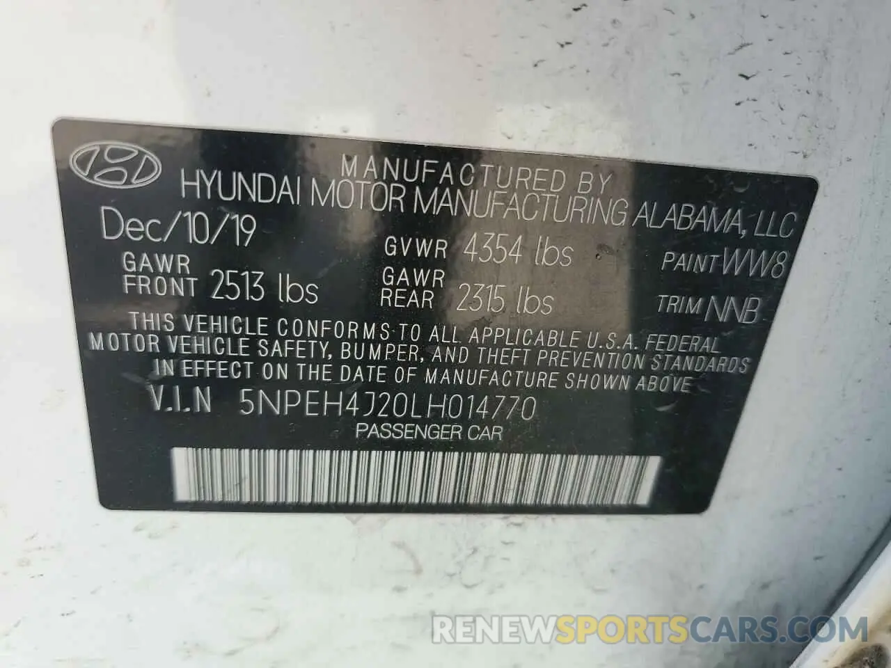 12 Photograph of a damaged car 5NPEH4J20LH014770 HYUNDAI SONATA 2020