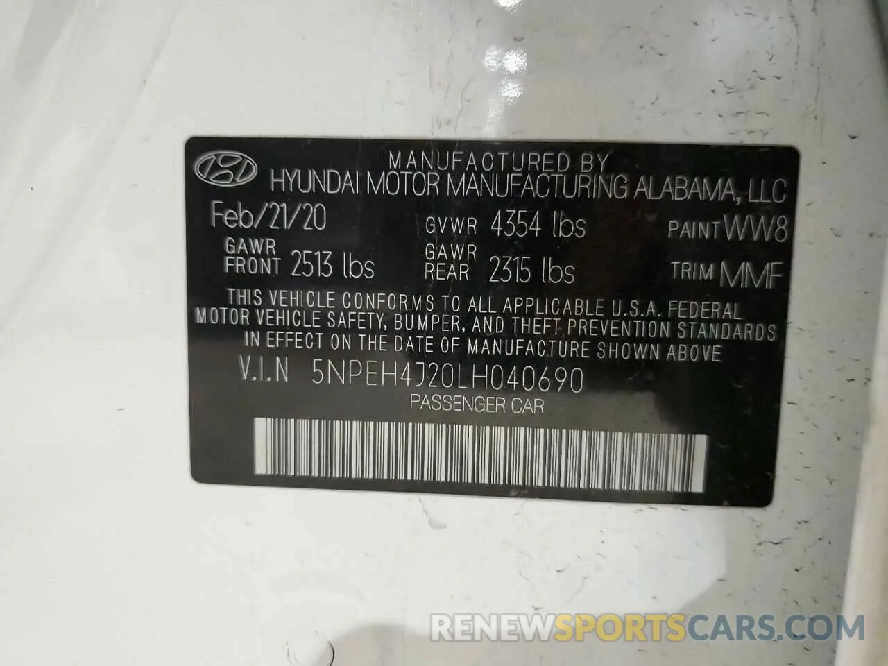 12 Photograph of a damaged car 5NPEH4J20LH040690 HYUNDAI SONATA 2020