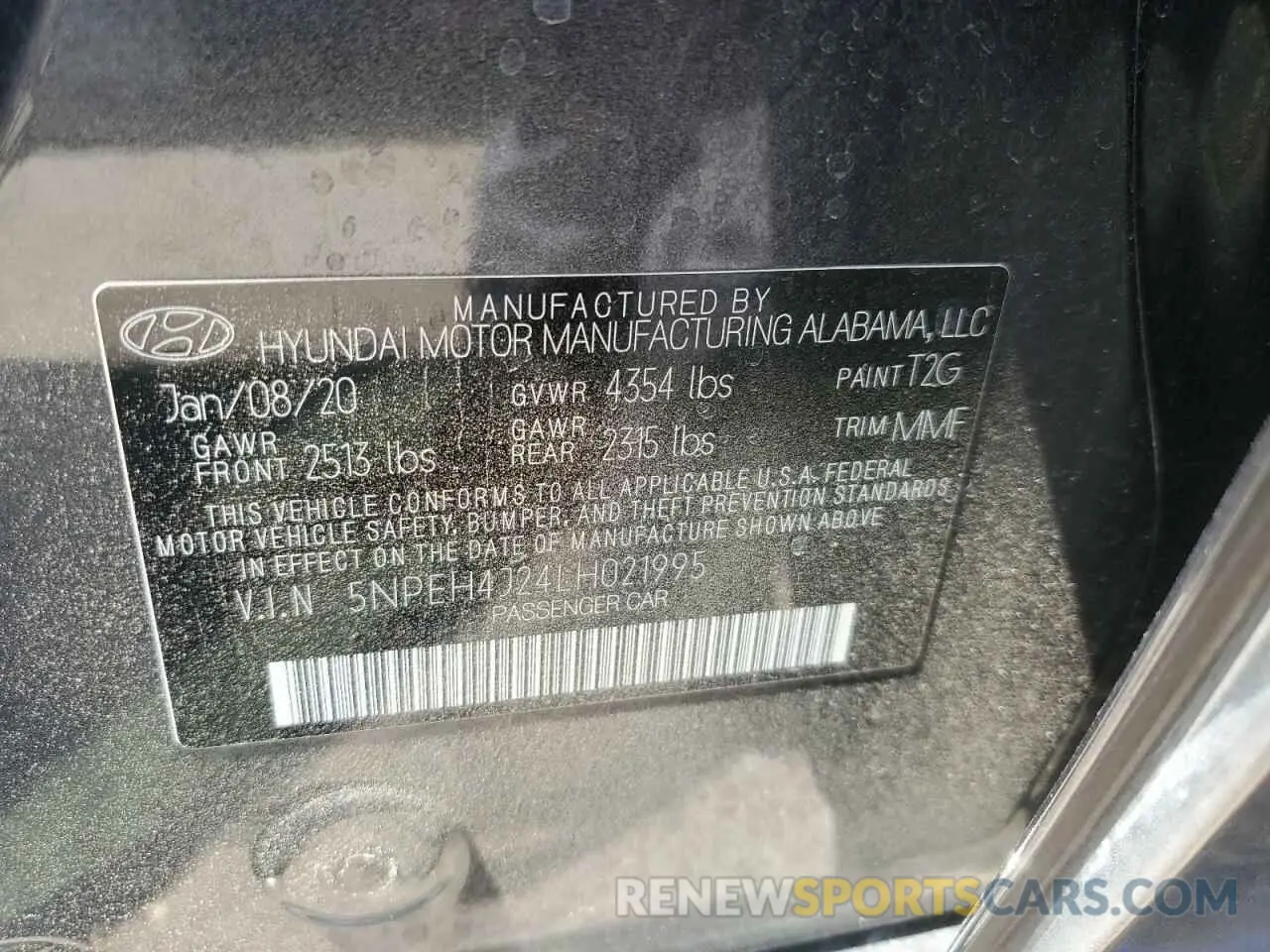 14 Photograph of a damaged car 5NPEH4J24LH021995 HYUNDAI SONATA 2020