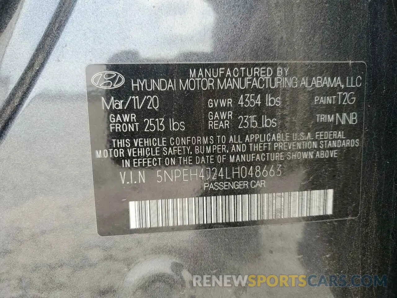 12 Photograph of a damaged car 5NPEH4J24LH048663 HYUNDAI SONATA 2020