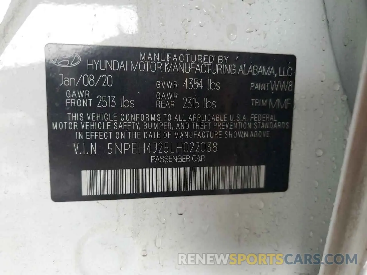 13 Photograph of a damaged car 5NPEH4J25LH022038 HYUNDAI SONATA 2020