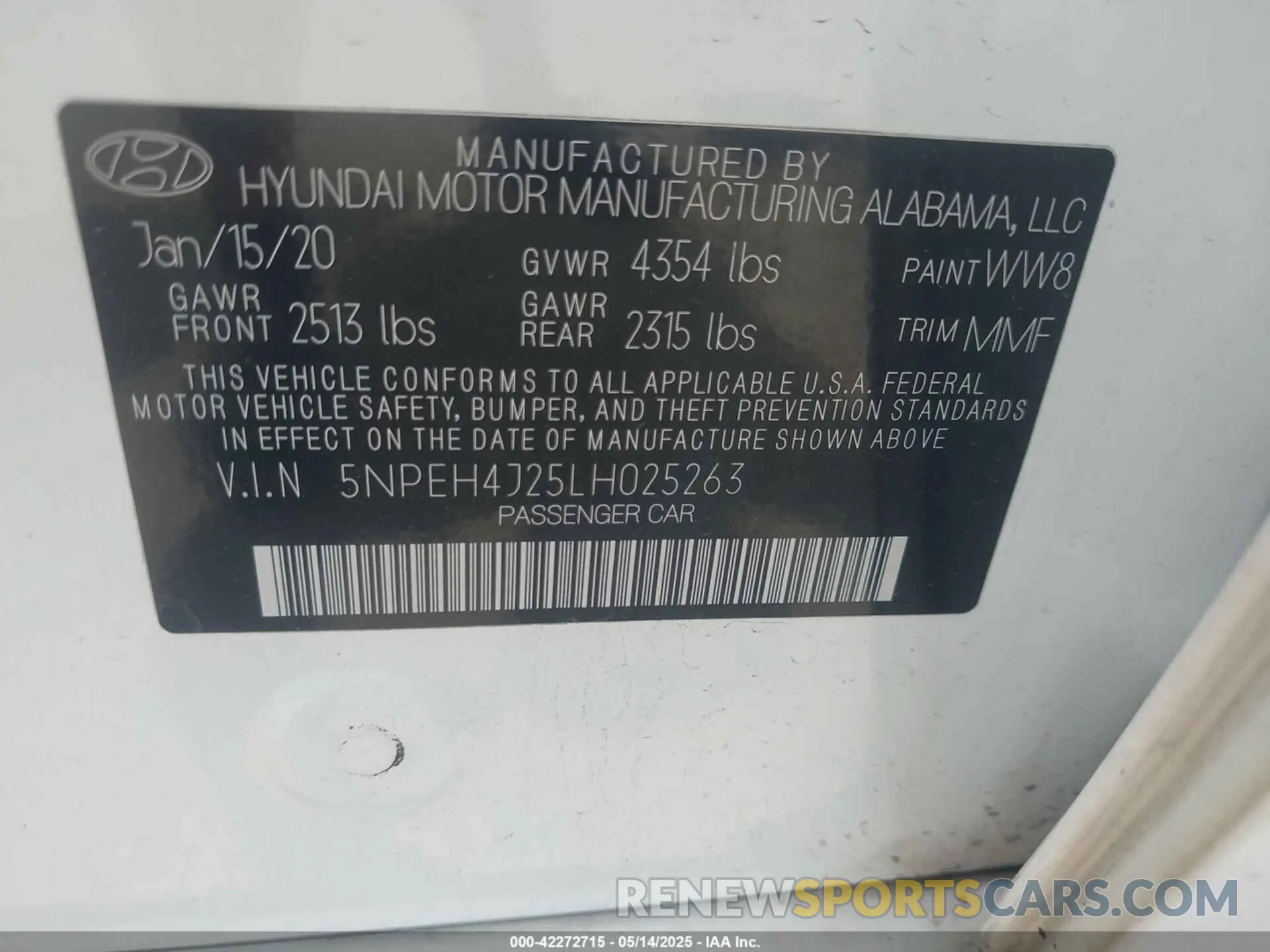 9 Photograph of a damaged car 5NPEH4J25LH025263 HYUNDAI SONATA 2020