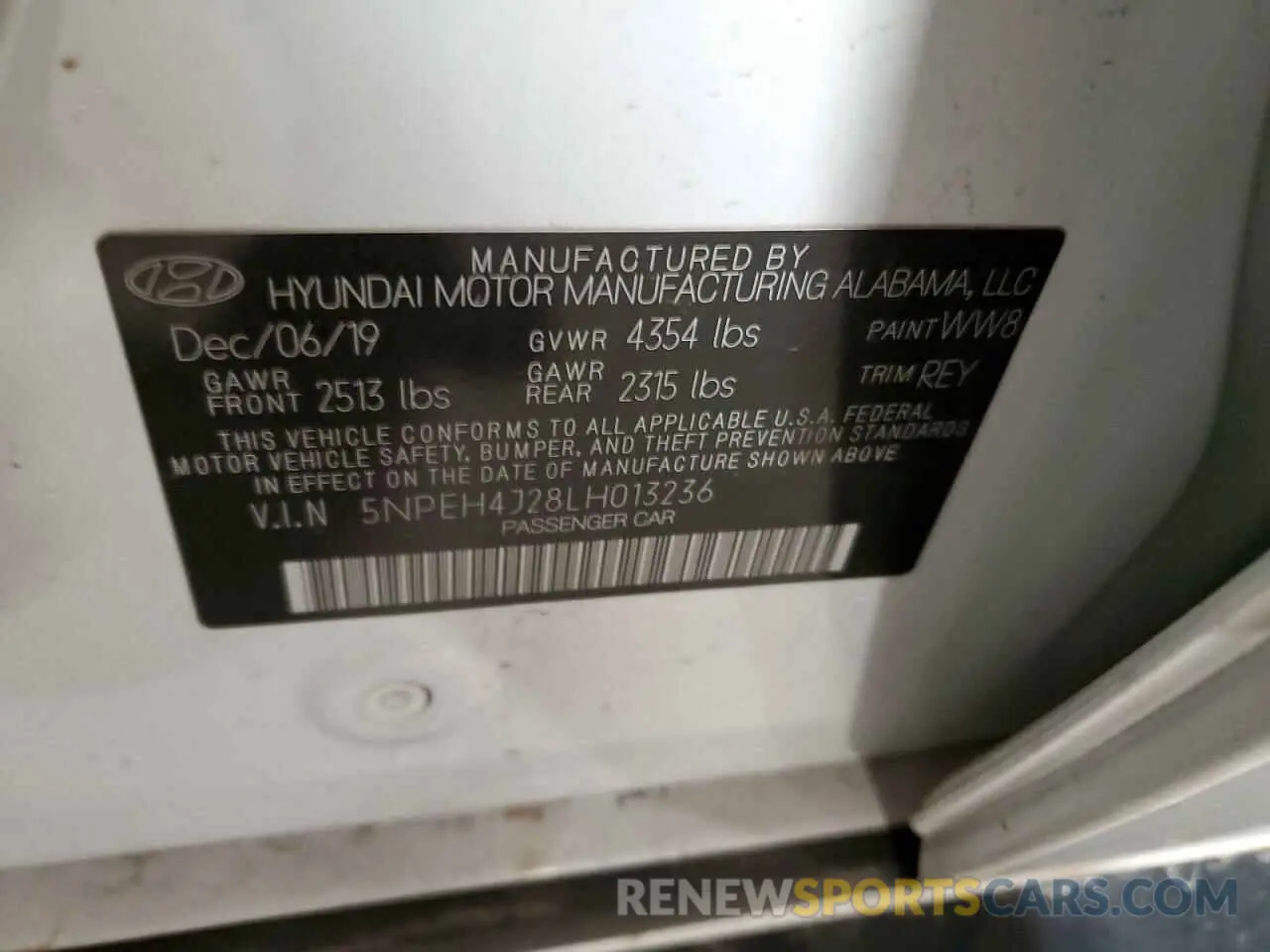 14 Photograph of a damaged car 5NPEH4J28LH013236 HYUNDAI SONATA 2020