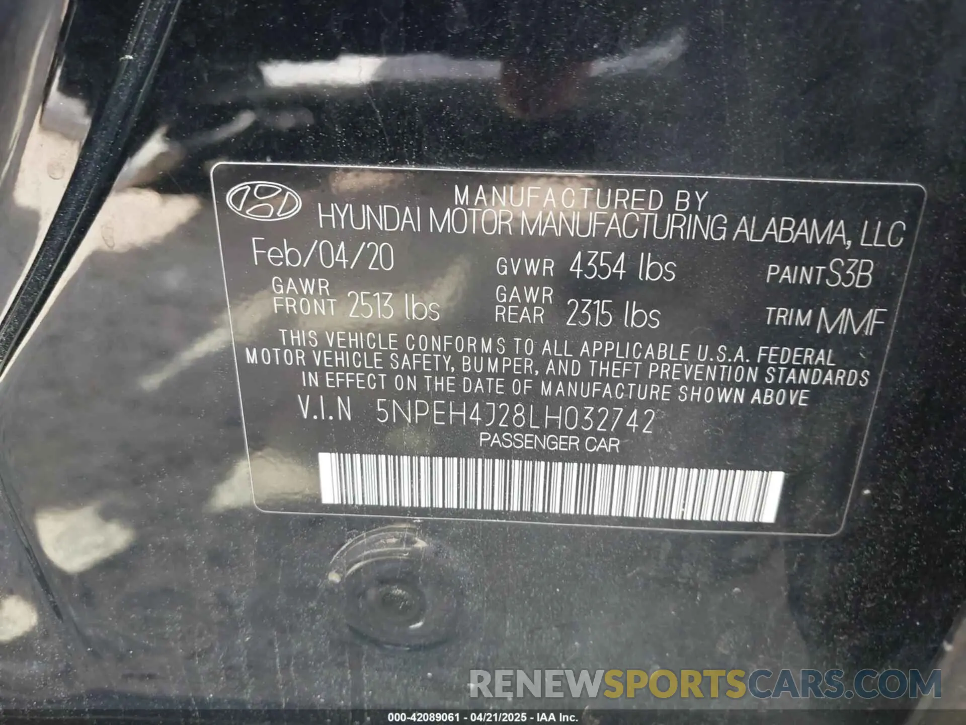 9 Photograph of a damaged car 5NPEH4J28LH032742 HYUNDAI SONATA 2020