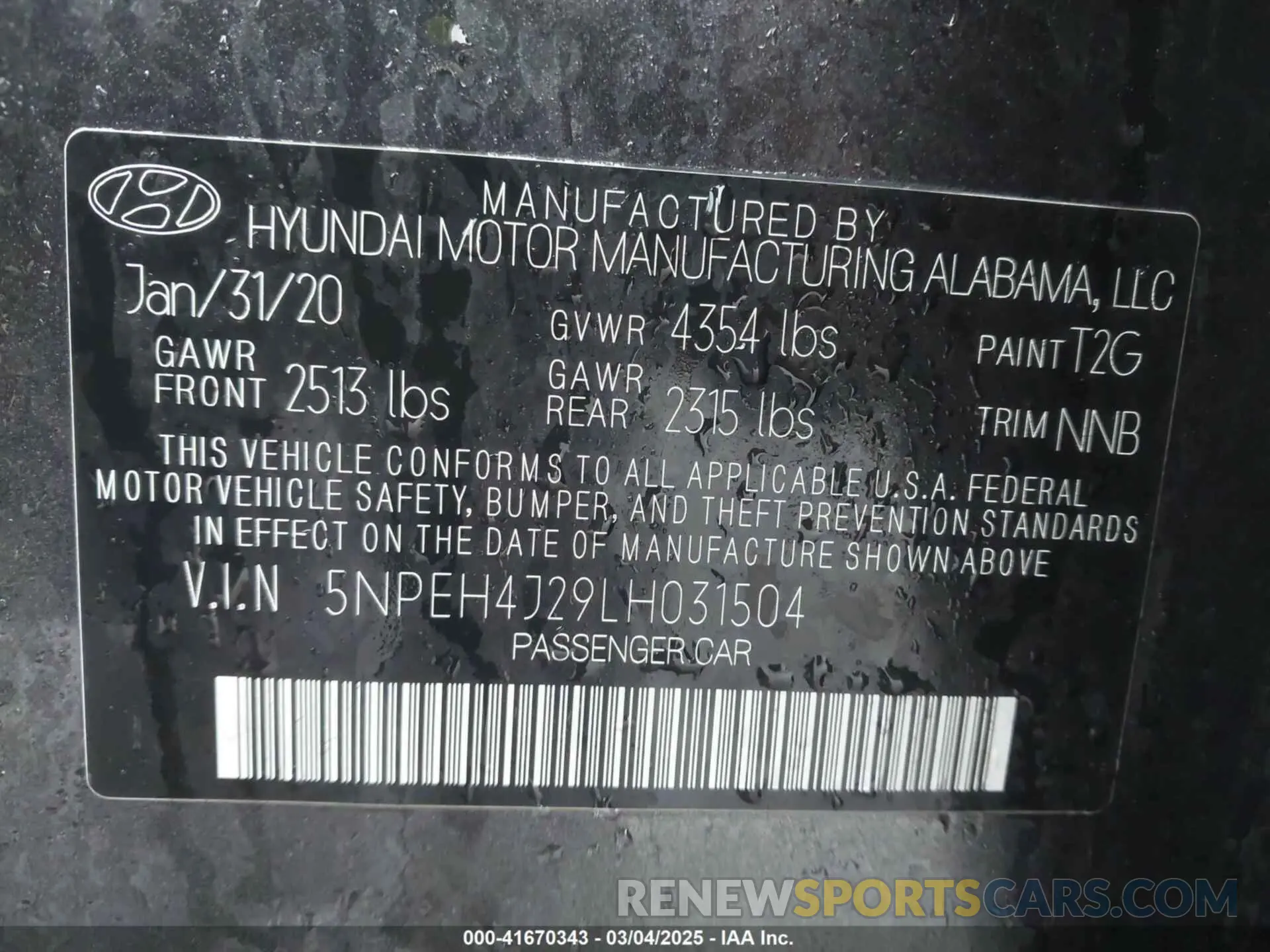 9 Photograph of a damaged car 5NPEH4J29LH031504 HYUNDAI SONATA 2020