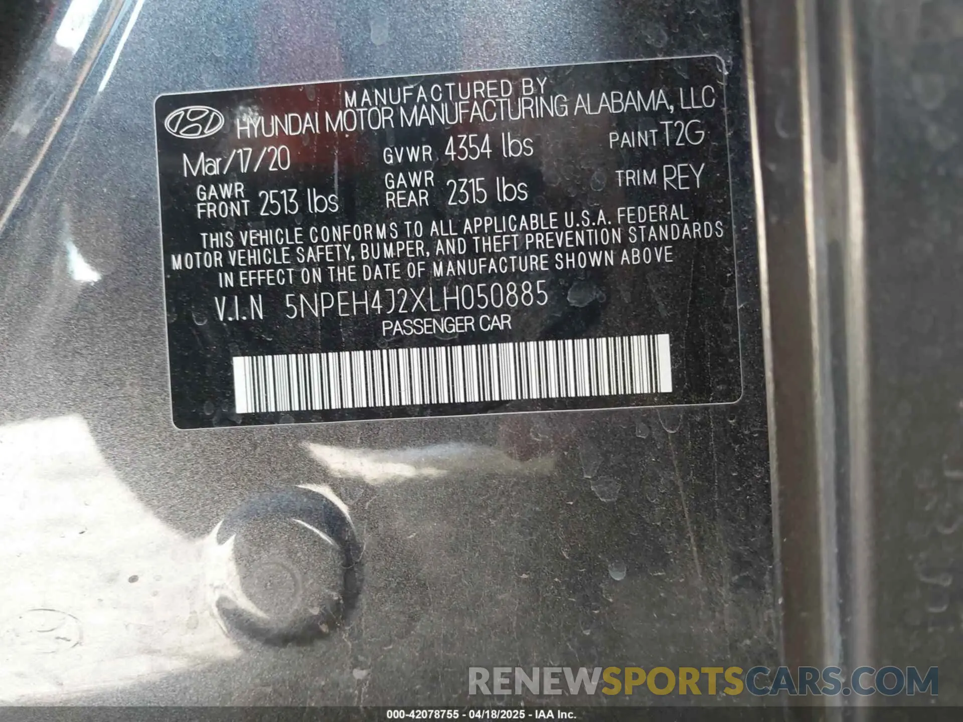 9 Photograph of a damaged car 5NPEH4J2XLH050885 HYUNDAI SONATA 2020