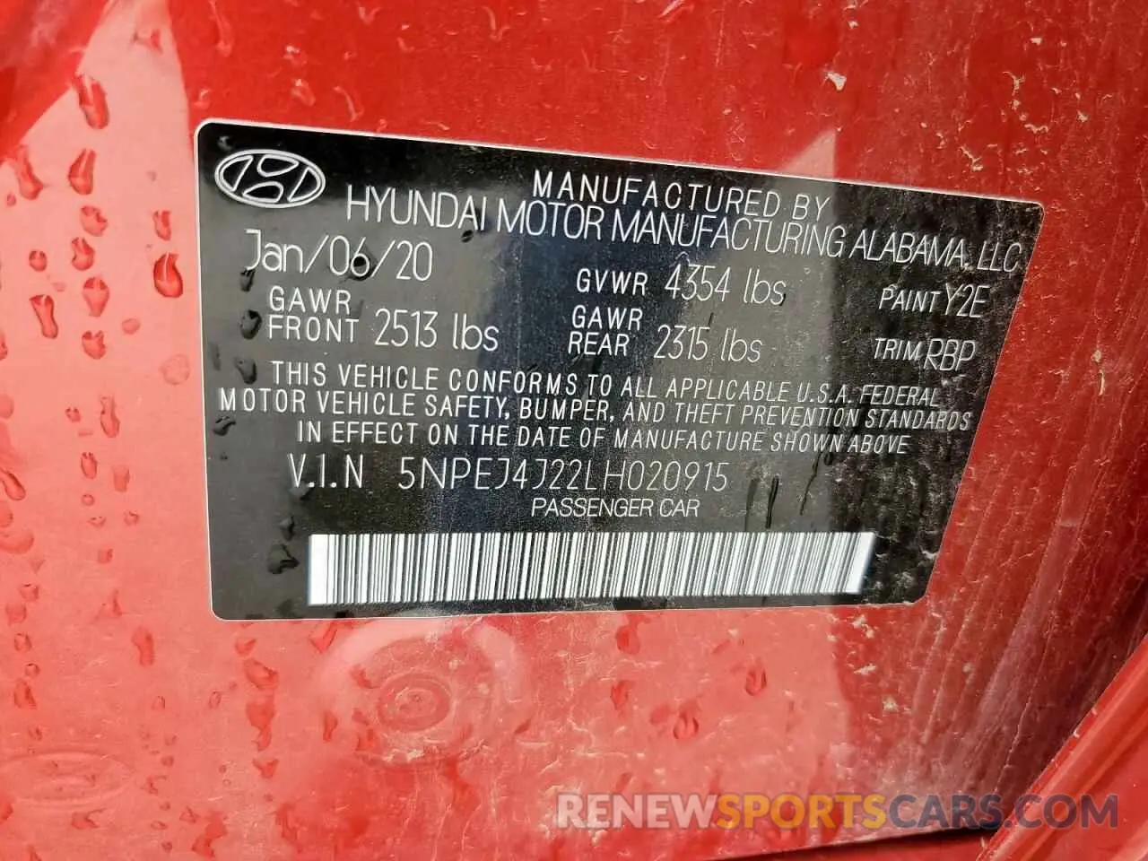 13 Photograph of a damaged car 5NPEJ4J22LH020915 HYUNDAI SONATA 2020