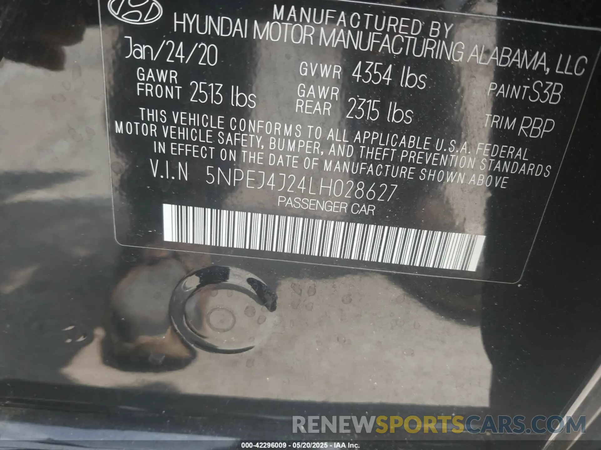9 Photograph of a damaged car 5NPEJ4J24LH028627 HYUNDAI SONATA 2020