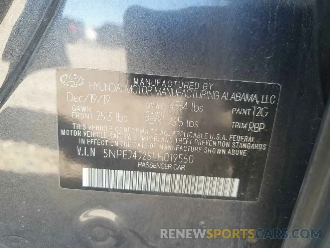 13 Photograph of a damaged car 5NPEJ4J25LH019550 HYUNDAI SONATA 2020