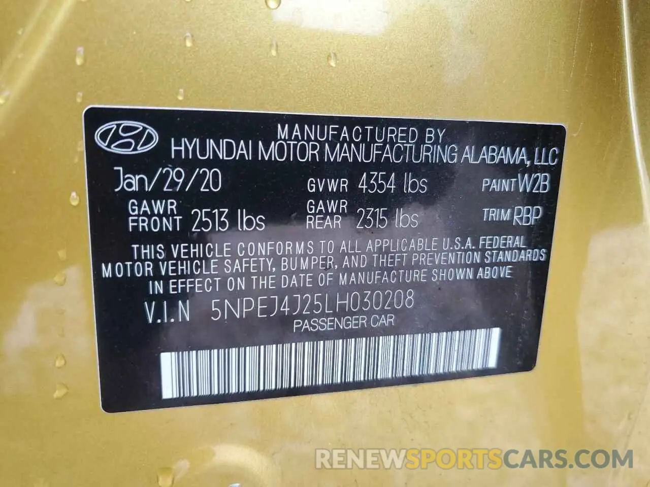 14 Photograph of a damaged car 5NPEJ4J25LH030208 HYUNDAI SONATA 2020