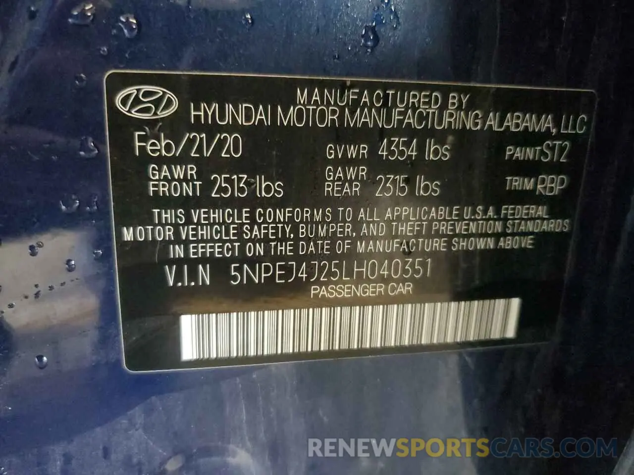 13 Photograph of a damaged car 5NPEJ4J25LH040351 HYUNDAI SONATA 2020