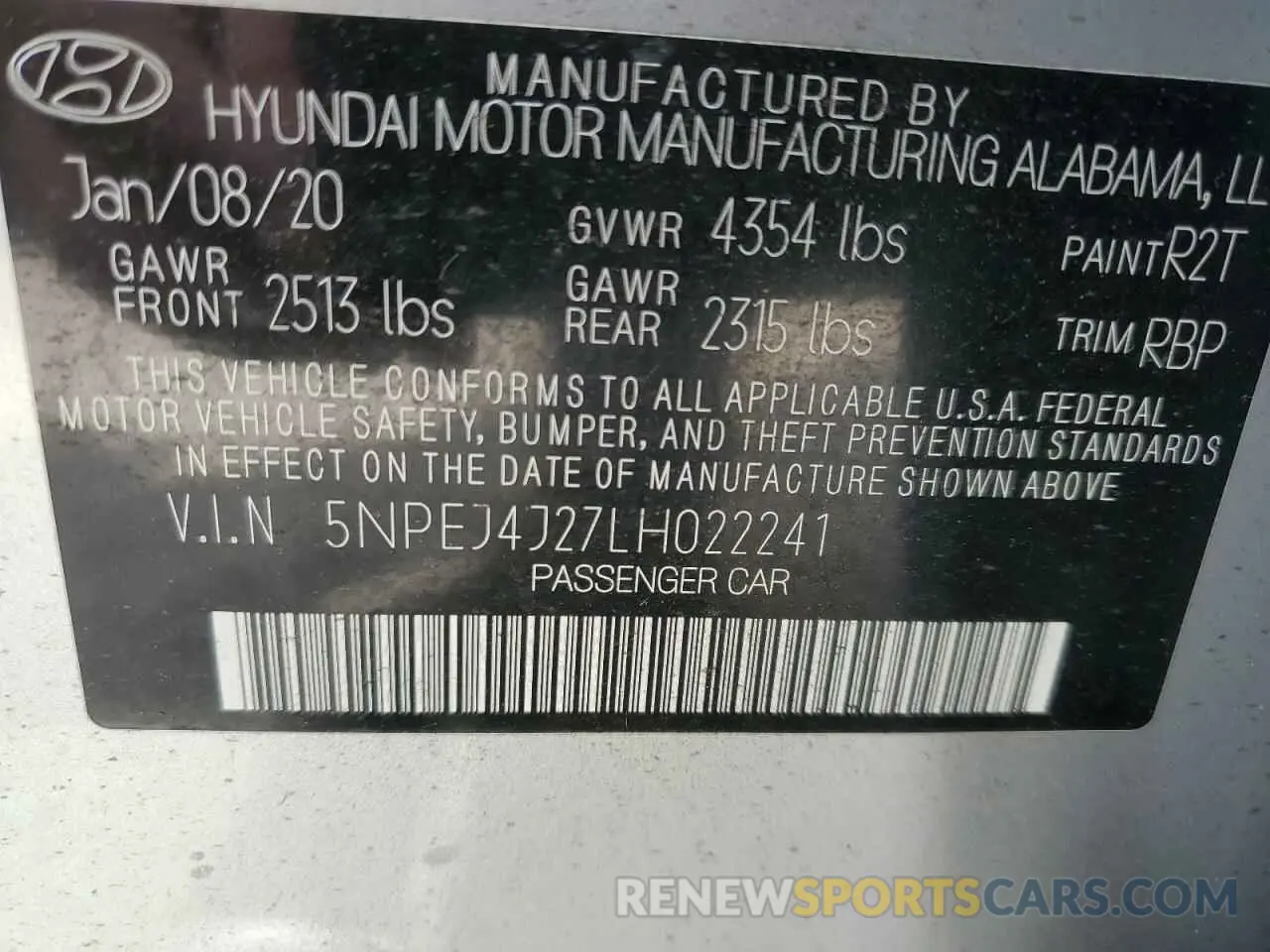 13 Photograph of a damaged car 5NPEJ4J27LH022241 HYUNDAI SONATA 2020