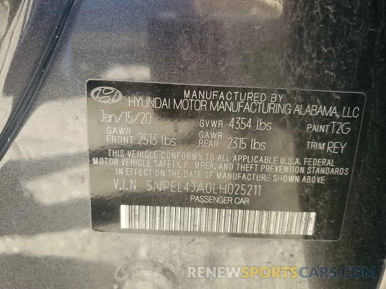 12 Photograph of a damaged car 5NPEL4JA0LH025211 HYUNDAI SONATA 2020