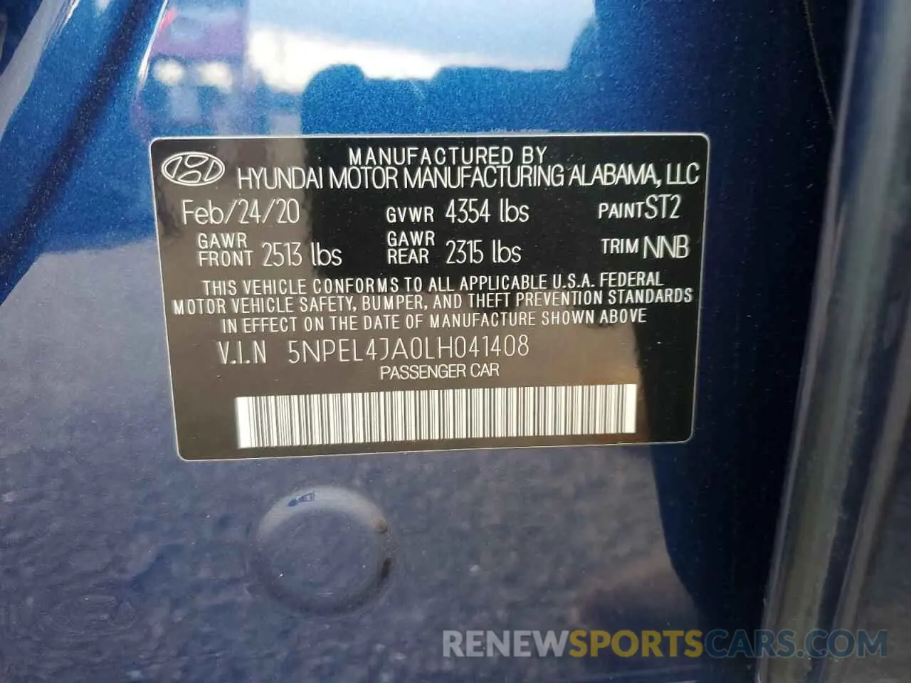 14 Photograph of a damaged car 5NPEL4JA0LH041408 HYUNDAI SONATA 2020