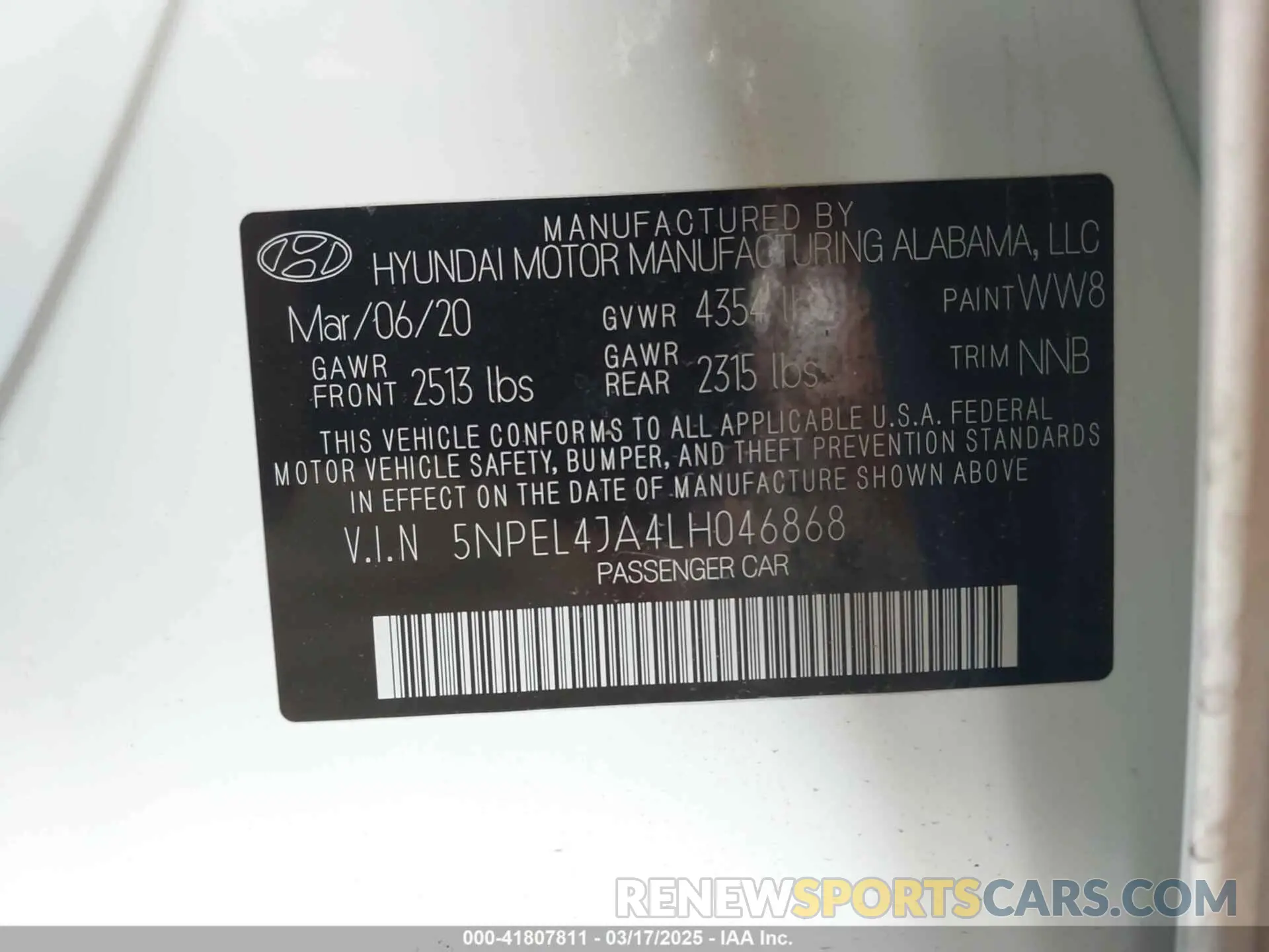 9 Photograph of a damaged car 5NPEL4JA4LH046868 HYUNDAI SONATA 2020