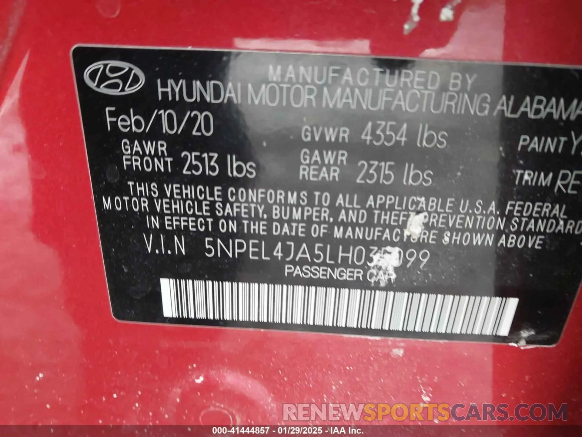 9 Photograph of a damaged car 5NPEL4JA5LH035099 HYUNDAI SONATA 2020