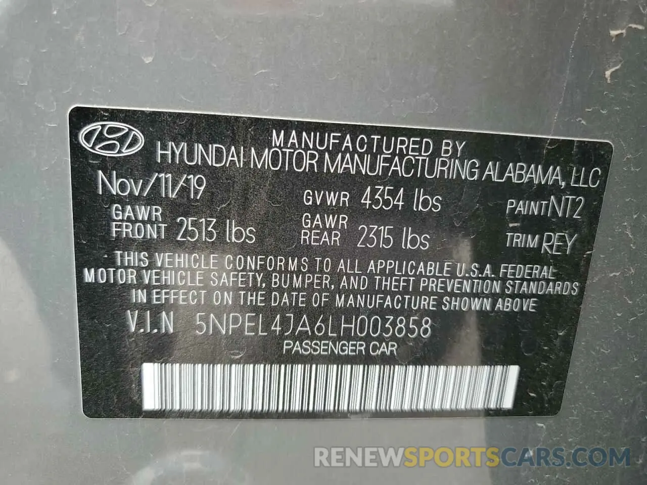 12 Photograph of a damaged car 5NPEL4JA6LH003858 HYUNDAI SONATA 2020