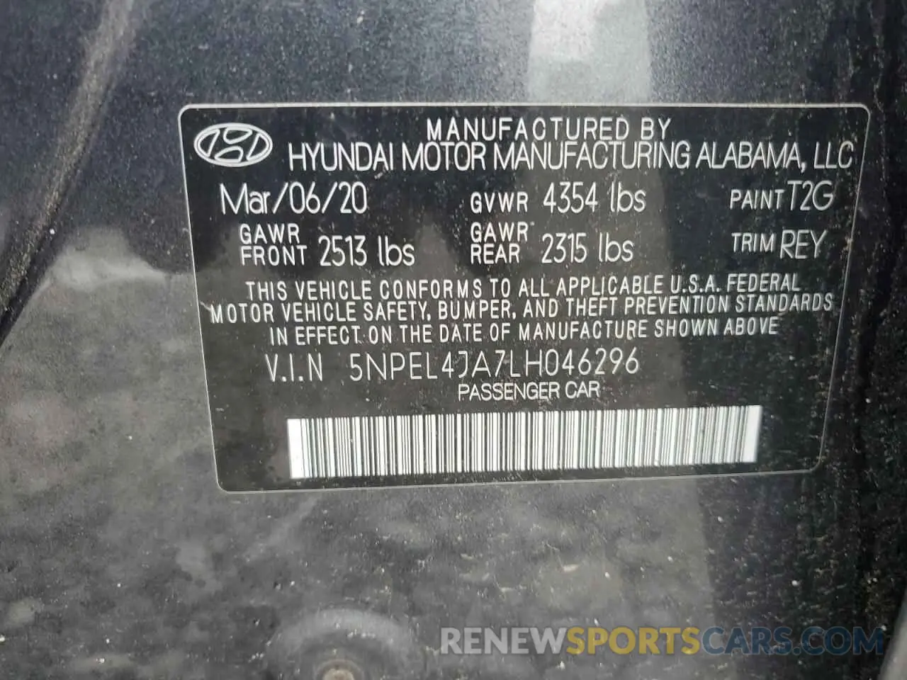 12 Photograph of a damaged car 5NPEL4JA7LH046296 HYUNDAI SONATA 2020